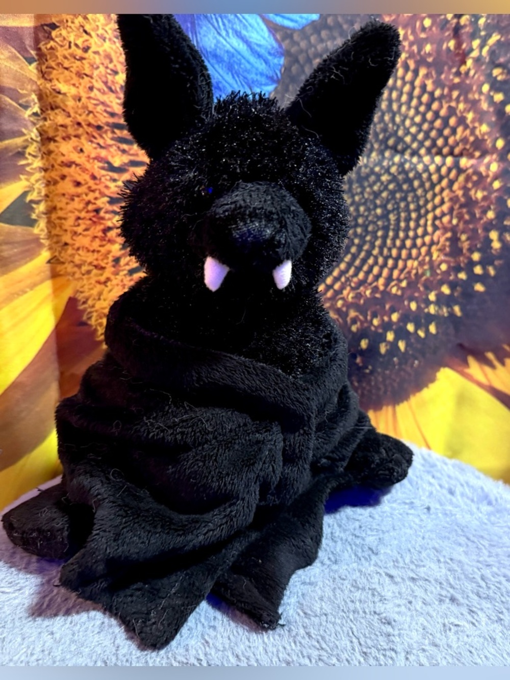 Vintage Ganz Halloween Bat Black Fuzzy Bat 🦇